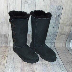 UGG Bailey Button Tall Black Suede/Sheepskin Boots Womens Size 7